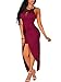 Cfanny Women's Knotted Front Slit Cocktail Dress,Wine,Small