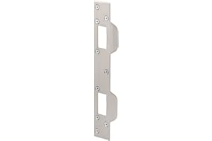 Prime-Line U 10385 Door Strike, for Use with 5-1/2 In. and 6 In. Hole Spacing On Dead Latch and Deadbolt, Steel, Satin Nickel (Single Pack)