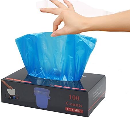 Feiupe 1.2 Gallon Extra Strong Blue Trash Bag Garbage Bag Trash Can Liner,100 Count (1.2 Gallon(Handle))