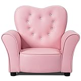 INFANS Children Sofa Pink, Kids PVC Leather Upholstered Couch with Bejeweled Backrest, Sturdy Wood Frame, Extra Thick Sponge, Multifunction Toddler Armrest Chair, Pink (23-Inch Single Sofa)