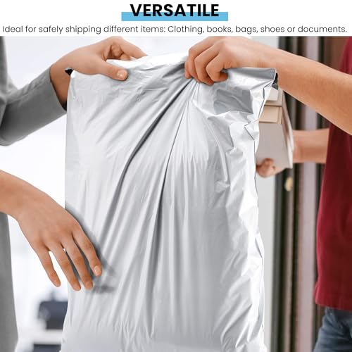 100 Shipping Bags 38 x 52 cm White Plastic Envelopes Opaque Self Adhesive Waterproof and Strong Packaging Envelopes Packaging for Clothes, Books, Shoes and Mailing Packages