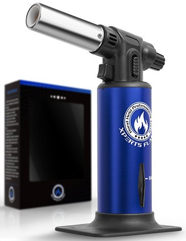 Click Here to See More Images Kitchen {Culinary} Torch | Cooking Torch For Creme Brulee | Butane Blow Torch For Home & Pro Chefs | Safety Lock & Adjustable Flame (Blue)