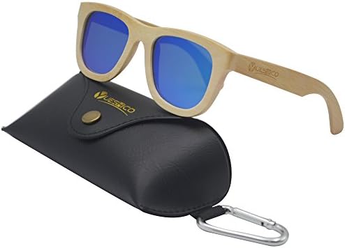 YUESHICO Fashion Retro Vintage 100% Bamboo Frame Handmade Bamboo Polarized Sunglasses,Bule Color