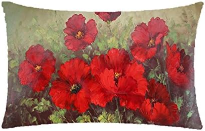 TNHCIG Oil Painting Pretty Poppy Flower Red and Black Cotton Linen Throw Pillow Case Cushion Cover Home Sofa Balcony Decorative 12'' X 20 '' Inch