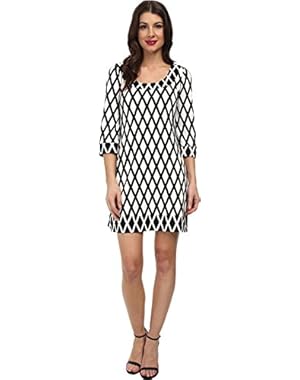 Jessica Simpson Women's Printed Ponte Shift Dress JS5U6934 Black/Ivory Dress