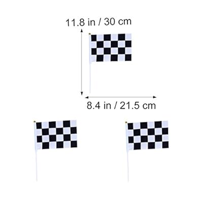 LUOEM Racing Stick Flags Mini Racing Flags Black White Checkered Flag On Stick for Nascar Tiny Car Sport Events Decoration Supplies,Pack of 50