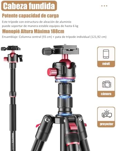 Trípode Profesional 188 cm con Cabezal de Bola 360°