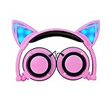 Cat Ear Headphones, KOMRT Blinking Kids Headphones Fashion Glowing Cosplay Headset, Foldable Over-Ear Gaming Headsets with LED Light for Girls, Children, Compatible for iPhone 6S,Android Phone,PC
