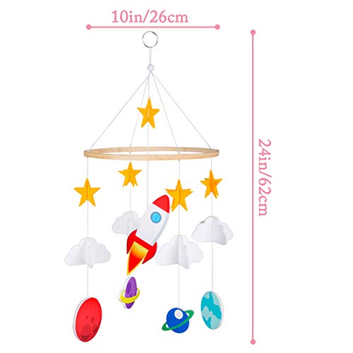 Basumee Baby Crib Mobile,Planet Crib Mobile Hanger Handmade Mobile Nursery Decor Movable Star Rocket Baby Mobile Felt Hanging Accessory for Baby Room