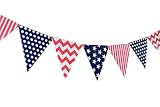 Quasimoon 12FGBUNT-4TH Flag Pennant Banner, 11FT, 4th of July Red, White, and Blue