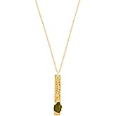 Gempires Raw Gemstone Bar Pendant Necklace for Women 14k Gold Plated Hammer Finish Handmade Crystal Jewelry Adjustable Chain Hypoallergenic Gift