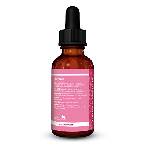 #1 TRUSTED Carrot Seed Oil by Leven Rose - 100% Organic Natural Cold Pressed & Unrefined - 2 oz for Skin, Hair, Body & Lip Treatment (2 oz)