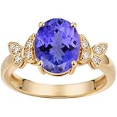 FYBIOD 10K 14K 18K Gold Butterfly Gemstone Ring for Women with Moissanites/Diamonds 2 Carat Oval Birthstone Anniversary Statement Rings Size 3-16