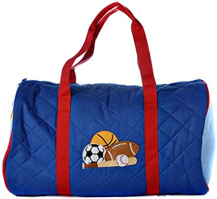 Personalized Stephen Joseph quilted duffel traveling bag embroidered with your name or text (Blue Sports)