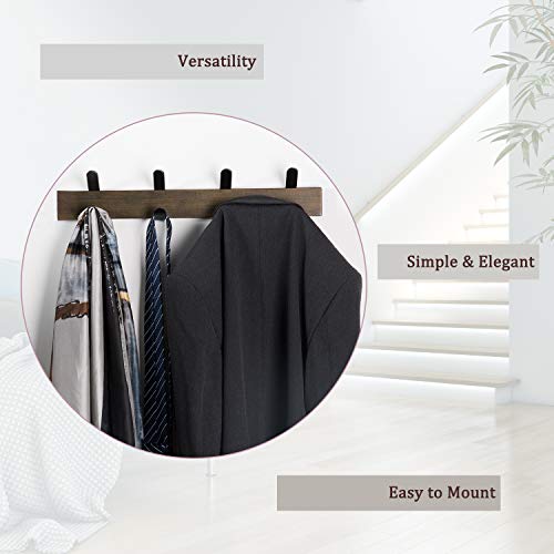 RooLee Coat Hooks Coat Rack Wall Mounted Hat Rack Clothes Hook with 4 Metal Hooks Walnut Finish - Thumbnail 4