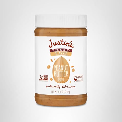 JUSTIN’S CRUNCHY CLASSIC PEANUT BUTTER 16OZ. JAR, GLUTEN FREE, NON-GMO, RESPONSIBLY SOURCED