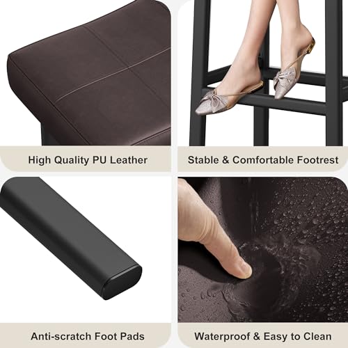 Garvee 61cm Counter Height Bar Stools, Faux Leather Saddle Seats with Black Metal Legs, Modern Upholstered Kitchen Island or Dining Counter Stools, Set of 2, Brown