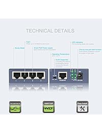 huacomm 5-port Smart 10 100Mbps PoE Switch con 4 puertos Ethernet PoE   IEEE 802.3 af 802.3at       computadora Plug-and-play   de metal resistente Gris Azul   no administrado   hc1705p