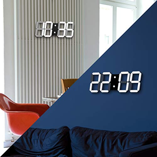 CHKOSDA-3D-Digital-Wall-Clock-6-LED-Numbers-Countdown-Clock-Remote-Control-Ultra-Thin-Design-Large-Calendar-Auto-Dimmer-8-Level-Adjustable-Brightness-Office-ClockBlack-Shell-White