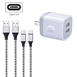 FiveBox 2Pack 6FT USB Type C Charger Cable Cord Compatible LG Stylo 4, LG G6 G7 V35 V30S ThinQ, Google Pixel XL, Samsung Galaxy S9 S8 Note 9 8 2.1A USB Wall Charger Brick Box Charging Block Cube