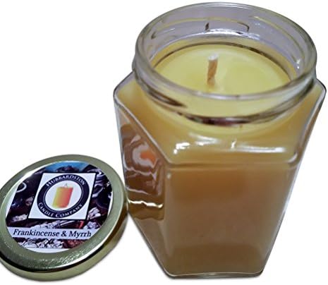 Frankincense & Myrrh Scented 100% Beeswax Jar Candle, 8 Ounce Hand Poured by Hubbardston Candle Company