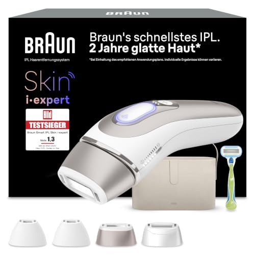 Braun Smart IPL Geräte Haarentfernung Skin i·expert 7, PL7387, Weiß/Rosegold - Alternative Laser Haarentfernung für Zuhause, Dauerhafte Haarentfernung, Inkl. Etui, Venus Rasierer Und 4 Aufsätze
