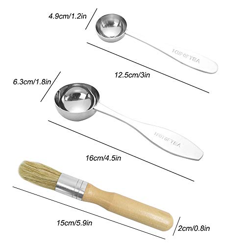 Set of 4 Coffee Grinder Cleaning Brush and Measuring Scoop, DaKuan Natural Wood & Bristles Coffee Brush, 2 Sizes Stainless Steel Coffee Measuring Spoon - Thumbnail 5