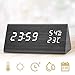 Digital Alarm Clock for Bedroom, 3 Alarm Settings Clock with Wooden LED Displays Time Brightness Adjustable, Dual Power Supply, Temperature and Humidity Detect, Ideal Gift for Friends