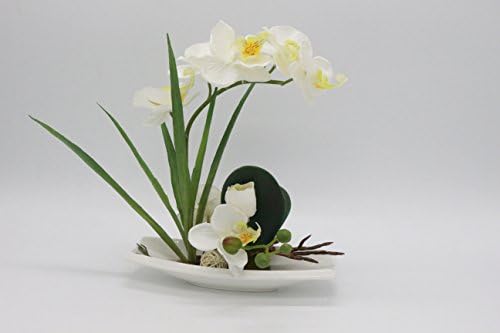Leeman Artificial Lifelike Real Touch Flowers Arrangement Phalaenopsis Bonsai Orchid Miniascape Home Decoration Holiday Gift (White 533)
