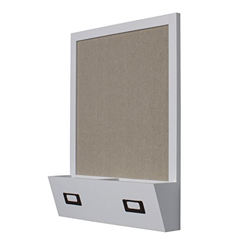 Decorative Wall Wood Home Organizer with Fabric Pinboard and Two Cubbies, White