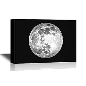 Canvas Wall Art - Giant Moon Over The Sky in Black and White - Gallery Wrap Modern Home Art | Ready to Hang - 12x18 inches