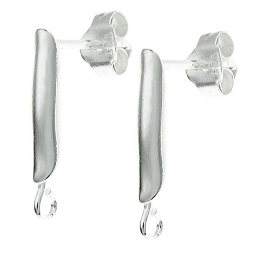 2 pcs .925 Sterling Silver Stripe Dangle Stud Earring Connector Loop Post 15.7mm w/Clutches/Findings/Bright