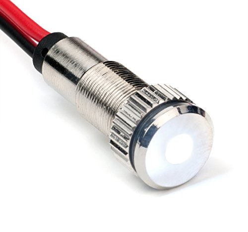 PLUG-N-PLAY Instrument Cluster LED Indicator Light Dash Bulbs. Aluminum Pilot Lights. Acrylic Lens. Flush Panel Mount 5/16" 8mm 12V for Speedometer Odometer Tachometer (Silver Bezel, White LED)