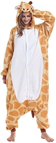 Fudeersiu Halloween Animal Sleepwear Unisex Pyjamas For Adult Cosplay Costume,Giraffe,Large