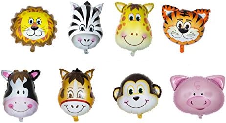 Animal Head Balloon Zoo kid Happy Birthday Party Set of 9 Pack Mylar Foil Helium Reusable Ballons 4 Congratulation Decoration Anniversary Festival Graduation Bouquet Gift Idea Celebration (Pack of 9)