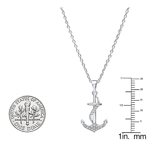 Dazzlingrock Collection 0.10 Carat (ctw) Round White Diamond Ladies Anchor Pendant 1/10 CT (Silver Chain Included), Sterling Silver