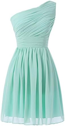 Kiss Dress Women's Short Bridesmaid Dresses One Shoulder Chiffon Prom Gowns (M, Mint)