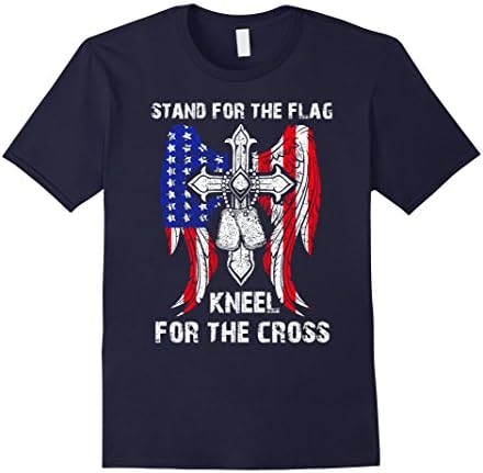 Mens Stand for the Flag, Kneel for the Cross God Bless T-shirt Large Navy