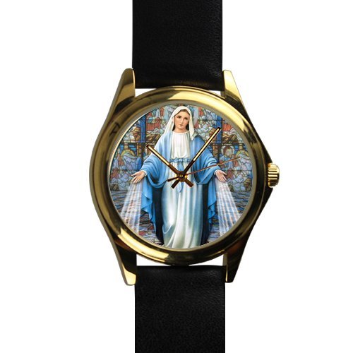 Popular Sacred Virgin Mary,Catholic Religious Unisex Silver-tone Round Leather Metal Watch