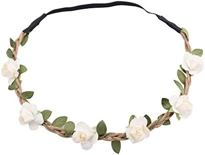 WAN ROU Baby Girl Toddler Boho Flower Beach Wedding Party Garland Headband Crown Festival Hair Accessories Clasp (Ivory)