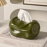 Ceramic Tissue Box Cover Modern Decorative Organizer for Facial Tissues Holder, Farmhouse Style Home Decor for Bathroom, Bedroom, Living Room & Office (Round Green)