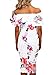 Sidefeel Women Floral Print Off Shoulder Bodycon Midi Dress Medium White