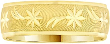 14k Yellow Gold, Light Weight Band Ring Textured Star Comet Design 6mm