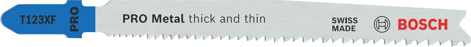 Bosch 5x PRO Metal Thick and Thin T123XF Jigsaw Blade (for Steel sheets, Metal pipes and profiles, Length 100 mm, Professional Accessory Jigsaw)
