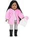 Sophia's Pink Shaggy Fur Coat, Pom-Pom Winter Hat, Glitter Leggings and Black Fur Trimmed Boots for 18