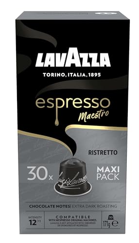 , Espresso Maestro Ristretto, 30 Cápsulas de Café Compatibles con Máquinas Nespresso Original, con Notas Aromáticas de Chocolate y Caramelo, Arábica y Robusta, Intensidad 12/13, Tueste Oscuro