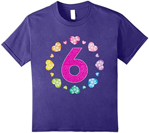 Kids 6th Birthday T-Shirt For Girls Shiny Hearts Princess Glitter 8 Purple