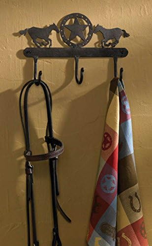 Rustic Western Star Horses Key Hook Hat Rack Hanger Wall Home Decor Accent Art
