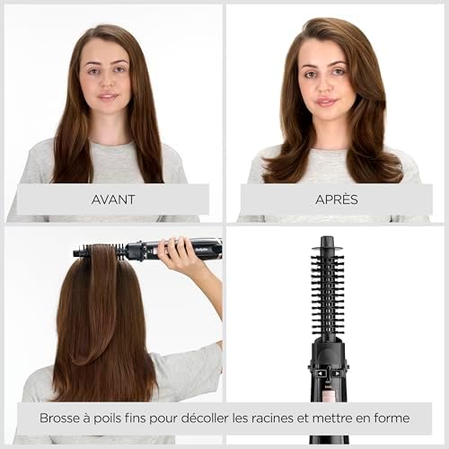 Brosse soufflante rotative Dry, Straighten and Style - Pour sécher, lisser et mettre en forme, Fonction ionique, Avec 4 accessoires interchangeables, Noir, AS200E