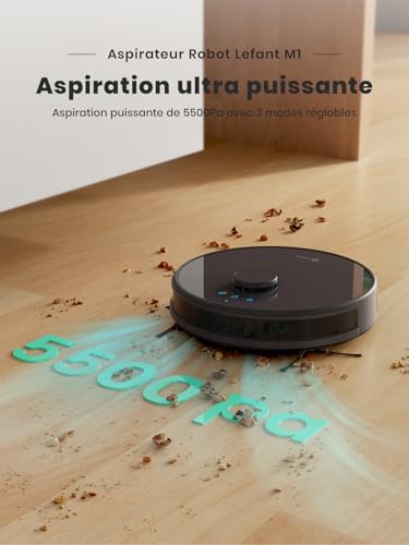 Lefant M1 2-in-1 Robot Vacuum Cleaner, 5500Pa, LiDAR Navigation, Multi-Stage Mapping, Virtual Areas, Connected by Alexa/APP/WiFi, Ideal for Pet Hair, Carpets and Hard Floors, Black